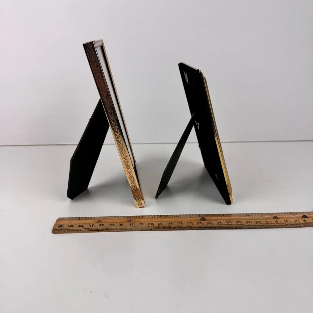 2 Vintage Metal Picture Frames‎ Gold 5x7 thin 5x3 thick Tabletop READ